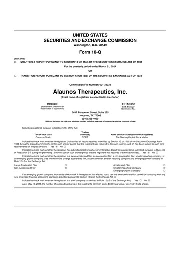 Vorschaubild Alaunos Therapeutics 10-Q Quartalsbericht 2024 