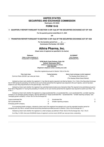 Thumbnail Athira Pharma 10-Q Quarterly Report FY2024 