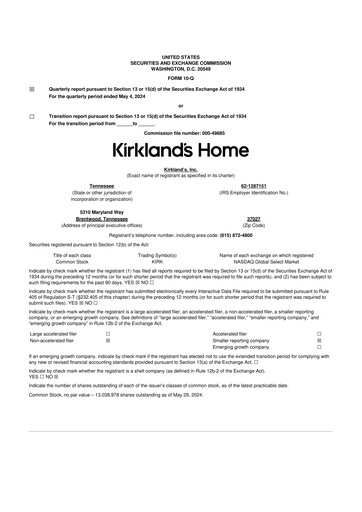 Thumbnail Kirkland's 10-Q Quarterly Report FY2024 