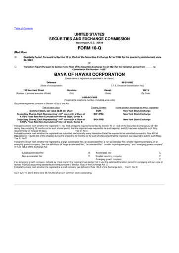 Thumbnail Bank of Hawaii
 10-Q Quarterly Report FY2024 