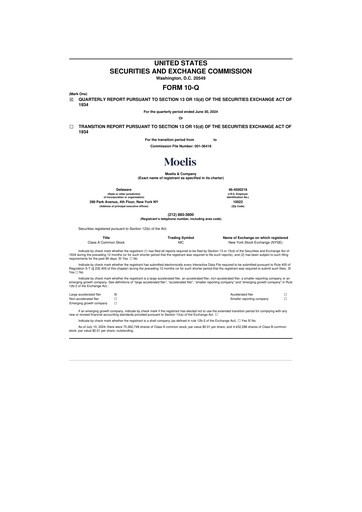 Miniature Moelis & Company 10-Q Rapport trimestriel 2024 