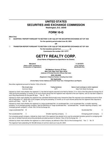 Thumbnail Getty Realty 10-Q Quarterly Report FY2024 