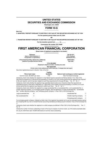 Miniature First American Financial Corporation 10-Q Rapport trimestriel 2024 