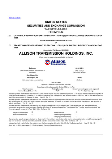 Vorschaubild Allison Transmission
 10-Q Quartalsbericht 2024 
