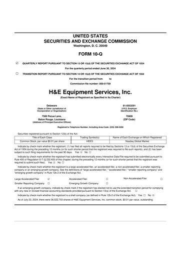 Thumbnail H&E Equipment Services 10-Q Quarterly Report FY 