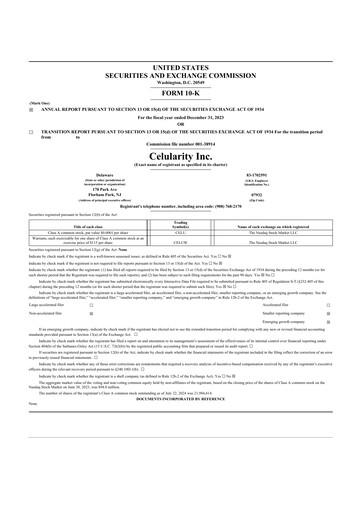 Miniature Celularity 10-K Rapport annuel 2023