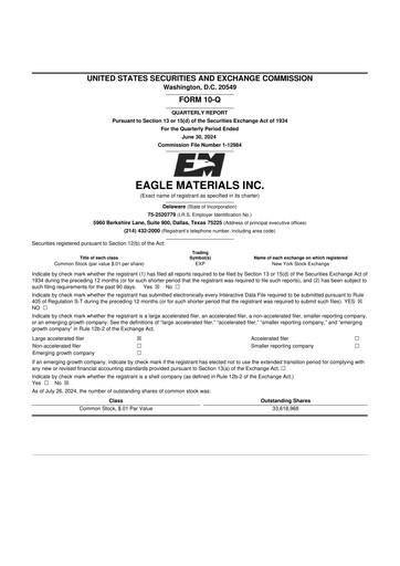 Thumbnail Eagle Materials
 10-Q Quarterly Report FY 