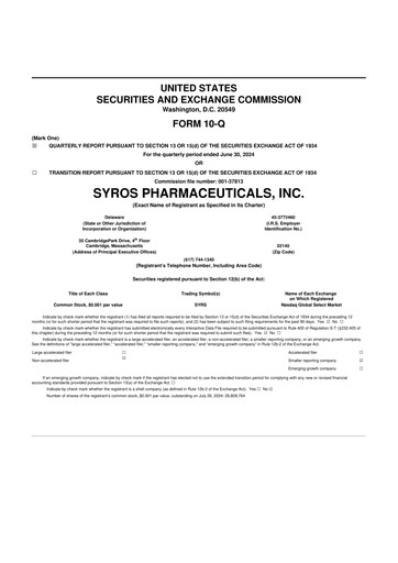 Vorschaubild Syros Pharmaceuticals
 10-Q Quartalsbericht 2024 