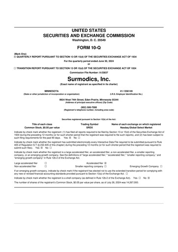 Thumbnail SurModics 10-Q Quarterly Report FY2024 