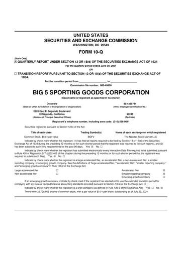Thumbnail Big 5 Sporting Goods 10-Q Quarterly Report FY2024 