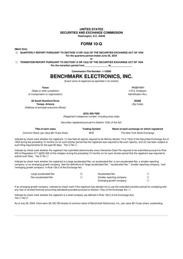 Thumbnail Benchmark Electronics
 10-Q Quarterly Report FY2024 
