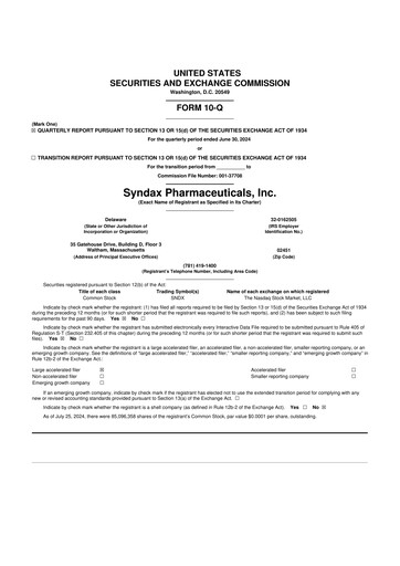 Thumbnail Syndax Pharmaceuticals 10-Q Quarterly Report FY2024 