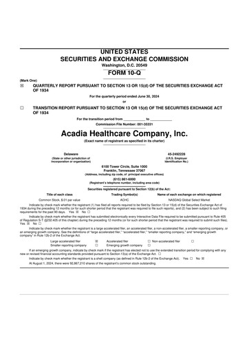Thumbnail Acadia Healthcare
 10-Q Quarterly Report FY2024 