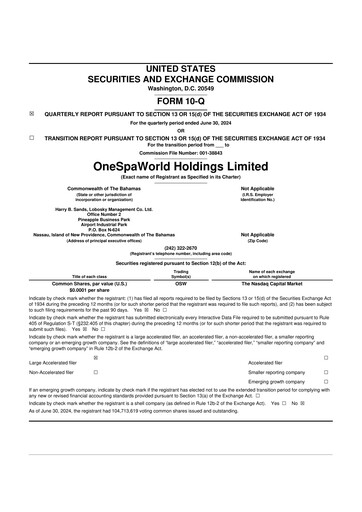 Thumbnail OneSpaWorld 10-Q Quarterly Report FY2024 