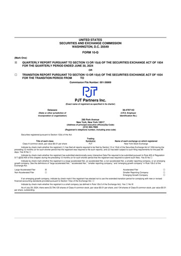 Miniature PJT Partners
 10-Q Rapport trimestriel 2024 
