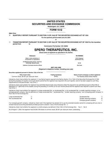 Thumbnail Spero Therapeutics 10-Q Quarterly Report FY2024 