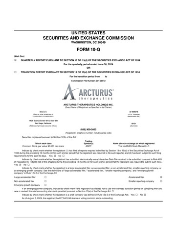 Thumbnail Arcturus Therapeutics
 10-Q Quarterly Report FY2024 