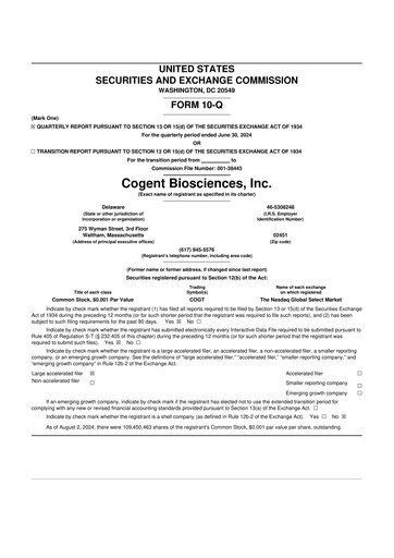 Miniature Cogent Biosciences 10-Q Rapport trimestriel 2024 