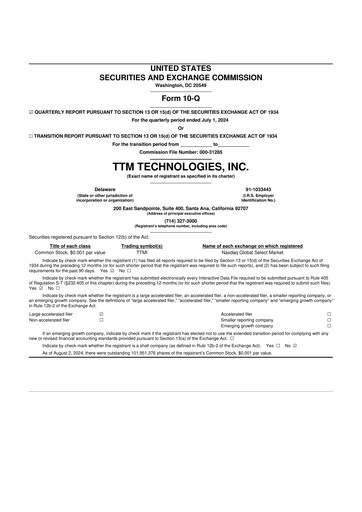 Thumbnail TTM Technologies
 10-Q Quarterly Report FY2024 