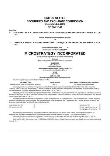 Miniature Strategy 
 (MicroStrategy) 10-Q Rapport trimestriel 2024 