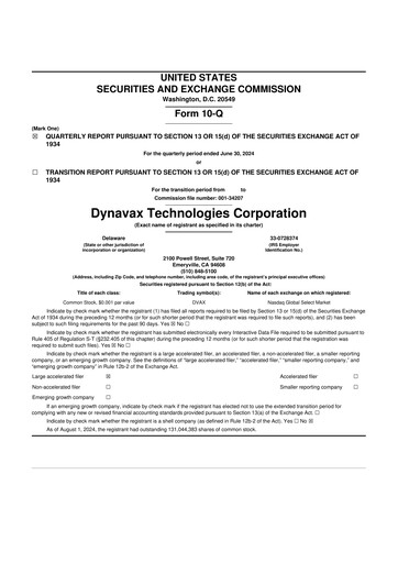 Thumbnail Dynavax Technologies
 10-Q Quarterly Report FY2024 