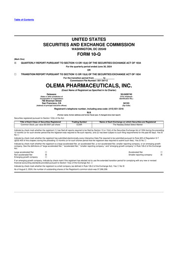 Thumbnail Olema Pharmaceuticals 10-Q Quarterly Report FY2024 