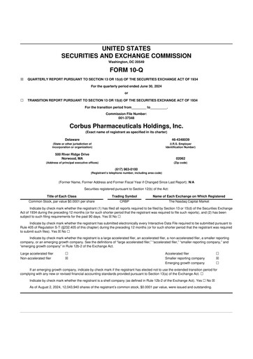 Thumbnail Corbus Pharmaceuticals
 10-Q Quarterly Report FY2024 