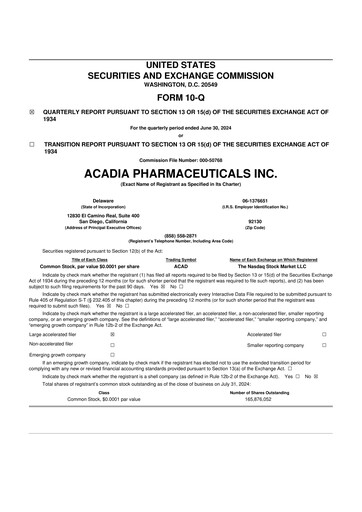 Thumbnail ACADIA Pharmaceuticals 10-Q Quarterly Report FY2024 