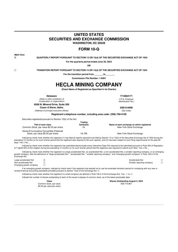 Miniature Hecla Mining
 10-Q Rapport trimestriel 2024 
