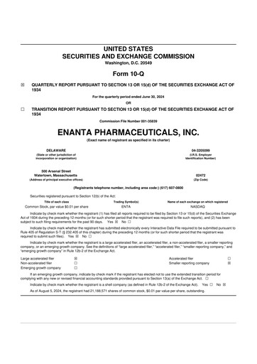 Thumbnail Enanta Pharmaceuticals
 10-Q Quarterly Report FY2024 