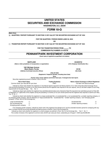 Vorschaubild PennantPark Investment 10-Q Quartalsbericht 2024 