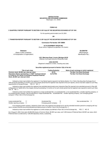 Thumbnail Alta Equipment Group 10-Q Quarterly Report FY2024 