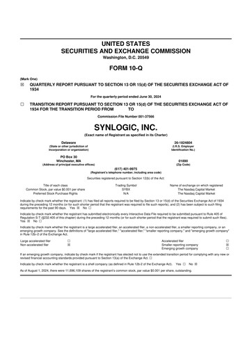 Thumbnail Synlogic 10-Q Quarterly Report FY2024 