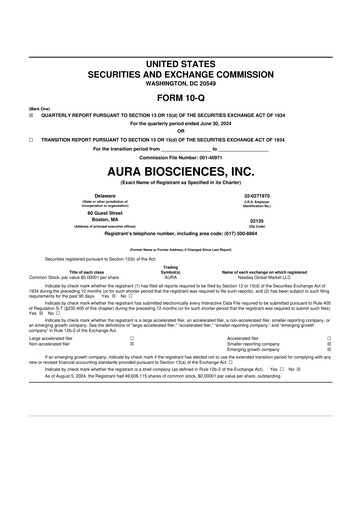 Thumbnail Aura Biosciences 10-Q Quarterly Report FY2024 