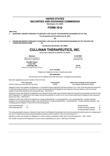 Thumbnail Cullinan Therapeutics 10-Q Quarterly Report FY2024 