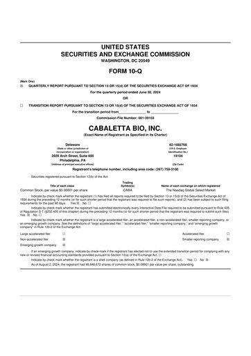 Thumbnail Cabaletta Bio 10-Q Quarterly Report FY2024 