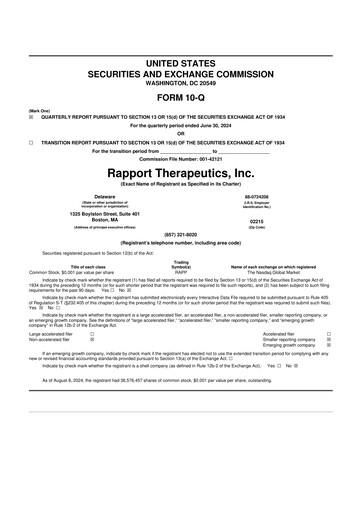 Miniature Rapport Therapeutics 10-Q Rapport trimestriel 2024 