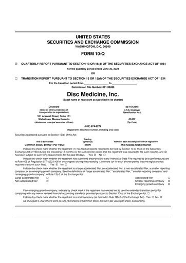 Miniature Disc Medicine 10-Q Rapport trimestriel 2024 