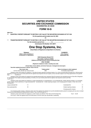 Thumbnail One Stop Systems 10-Q Quarterly Report FY2024 