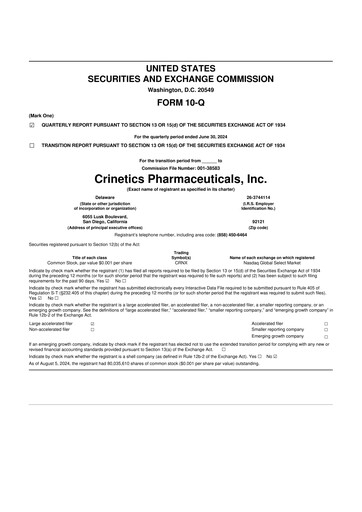 Vorschaubild Crinetics Pharmaceuticals 10-Q Quartalsbericht 2024 