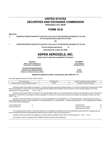 Vorschaubild Aspen Aerogels 10-Q Quartalsbericht 2024 