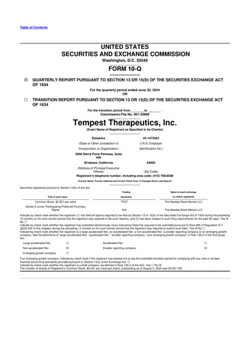 Thumbnail Tempest Therapeutics 10-Q Quarterly Report FY2024 