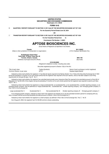 Thumbnail Aptose Biosciences 10-Q Quarterly Report FY2024 