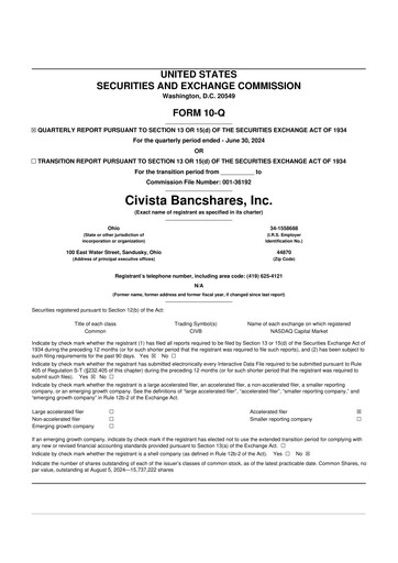 Vorschaubild Civista Bancshares
 10-Q Quartalsbericht 2024 
