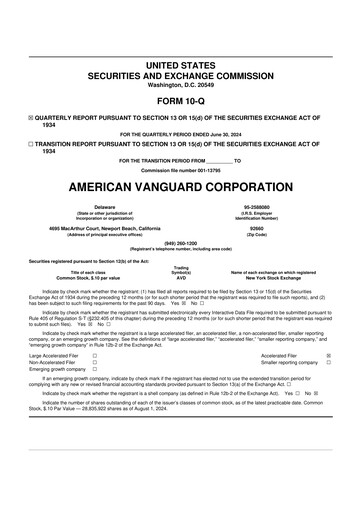 Miniature American Vanguard 10-Q Rapport trimestriel 2024 