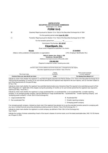 Miniature CleanSpark 10-Q Rapport trimestriel 2024 