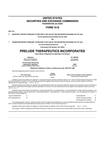 Thumbnail Prelude Therapeutics 10-Q Quarterly Report FY2024 