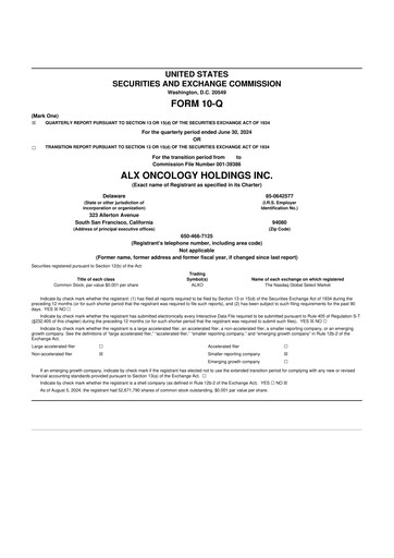 Thumbnail ALX Oncology 10-Q Quarterly Report FY 