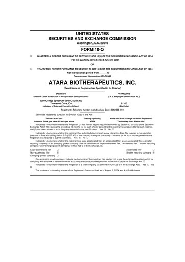 Thumbnail Atara Biotherapeutics 10-Q Quarterly Report FY2024 