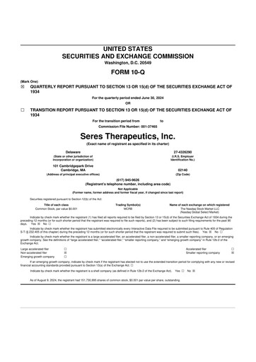 Thumbnail Seres Therapeutics 10-Q Quarterly Report FY2024 